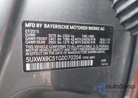 2016 BMW X3 xDrive28I z USA, uszkodzony, nr VIN 5UXWX9C51G0D70354